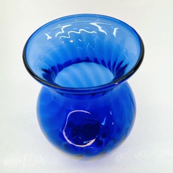 Vintage Indiana Glass Cobalt Blue Flower Vase Swirled Diamond 3D Effect Ohio USA - Picture 6 of 12